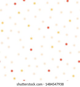 Light Orange vector seamless cover with beautiful snowflakes. Shining colorful illustration with snow in christmas style. Pattern for trendy fabric, wallpapers.