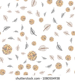 Light Orange vector seamless doodle pattern with leaves and flowers. Illustration with doodles on abstract template. Pattern for colorful books and pages for kids.