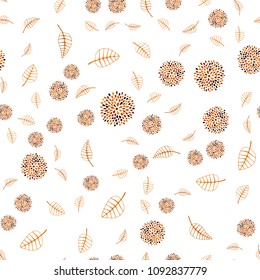 Light Orange vector seamless doodle background with leaves and flowers. Leaves, flowers in natural style on white background. Brand new design for your business.