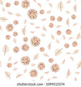 Light Orange vector seamless doodle pattern with leaves and flowers. Leaves, flowers in natural style on white background. Completely new template for your brand book.