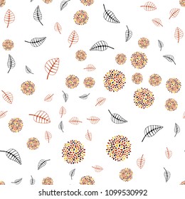 Light Orange vector seamless doodle backdrop with leaves and flowers. Modern abstract illustration with leaves and flowers. Brand new style for your business design.