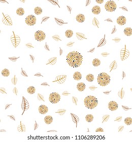 Light Orange vector seamless doodle background with leaves and flowers. Colorful illustration in doodle style with leaves, flowers. Completely new template for your brand book.