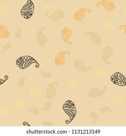 Light Orange vector seamless doodle texture with leaves and flowers. Decorative design in Indian style on white background. A new texture for your wallpaper design.