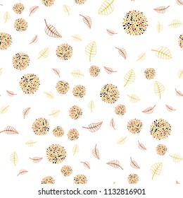 Light Orange vector seamless doodle layout with leaves and flowers. Modern abstract illustration with leaves and flowers. Hand painted design for web, leaflet, textile.