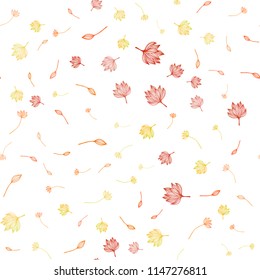 Light Orange vector seamless doodle backdrop. Decorative design in Indian style with leaves. Hand painted design for web, leaflet, textile.