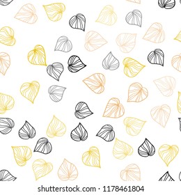 Light Orange vector seamless doodle background with leaves. A vague abstract illustration with leaves in doodles style. Pattern for design of window blinds, curtains.