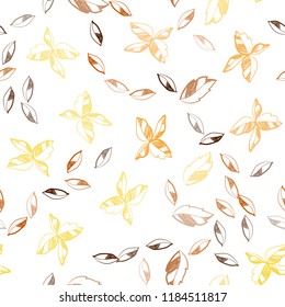 Light Orange vector seamless doodle pattern with leaves. Colorful abstract illustration with leaves in doodle style. Pattern for design of window blinds, curtains.