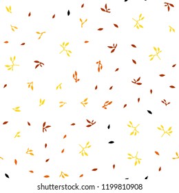Light Orange vector seamless doodle background with leaves. Glitter abstract illustration with doodles and leaves. Pattern for trendy fabric, wallpapers.