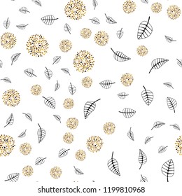 Light Orange vector seamless doodle backdrop with leaves, flowers. Modern abstract illustration with leaves and flowers. Pattern for design of fabric, wallpapers.