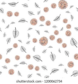 Light Orange vector seamless doodle layout with leaves, flowers. Colorful illustration in doodle style with leaves, flowers. Pattern for design of fabric, wallpapers.
