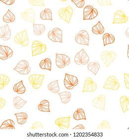 Light Orange vector seamless doodle pattern with leaves. leaves on elegant natural pattern with gradient. Design for textile, fabric, wallpapers.