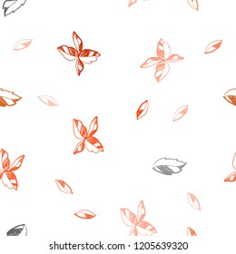 Light Orange vector seamless doodle texture with leaves. Sketchy doodles with leaves on blurred background. Design for textile, fabric, wallpapers.