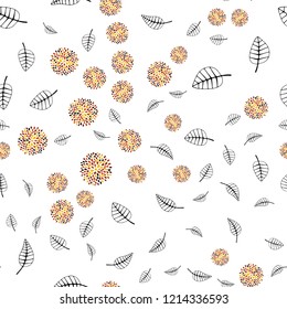 Light Orange vector seamless doodle template with leaves, flowers. Colorful illustration in doodle style with leaves, flowers. Pattern for design of window blinds, curtains.