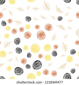 Light Orange vector seamless doodle template with leaves and flowers. Brand new colored illustration with leaves and flowers. Design for textile, fabric, wallpapers.