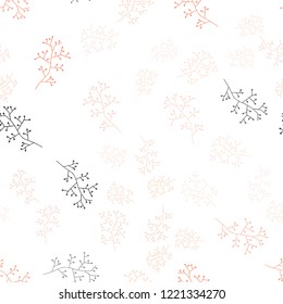 Light Orange vector seamless doodle background with branches. Colorful abstract illustration with leaves in doodle style. Pattern for design of fabric, wallpapers.