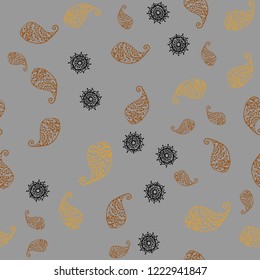 Light Orange vector seamless doodle texture with leaves and flowers. Illustration with doodles on abstract template. Brand new design for your business.