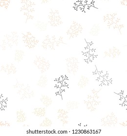 Light Orange vector seamless doodle template with branches. Brand new colored illustration with leaves and branches. Pattern for design of fabric, wallpapers.