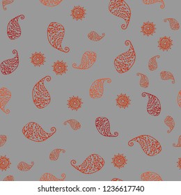 Light Orange vector seamless doodle pattern with leaves and flowers. Colorful abstract illustration with leaves in doodle style. Hand painted design for web, wrapping.