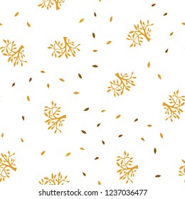 Light Orange vector seamless doodle pattern with leaves, branches. Sketchy doodles on white background. Pattern for design of fabric, wallpapers.