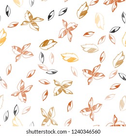 Light Orange vector seamless doodle pattern with leaves. leaves on elegant natural pattern with gradient. Template for business cards, websites.