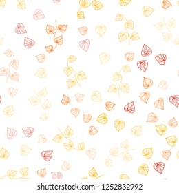 Light Orange vector seamless doodle background with leaves. Creative illustration in blurred style with leaves. Pattern for trendy fabric, wallpapers.