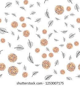Light Orange vector seamless doodle pattern with leaves, flowers. Gradient Leaves, flowers on white background. Design for textile, fabric, wallpapers.