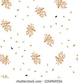 Light Orange vector seamless doodle pattern with leaves, branches. Doodle illustration of leaves and branches in Origami style. Pattern for trendy fabric, wallpapers.