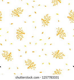 Light Orange vector seamless doodle backdrop with leaves, branches. Colorful illustration in doodle style with leaves, branches. Texture for window blinds, curtains.