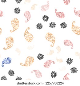 Light Orange vector seamless doodle backdrop with leaves and flowers. Sketchy doodles on white background. Template for business cards, websites.