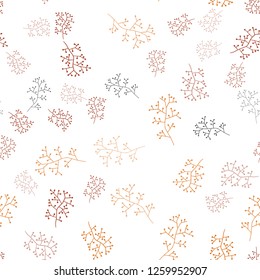 Light Orange vector seamless doodle texture with branches. Glitter abstract illustration with leaves and branches. Design for textile, fabric, wallpapers.
