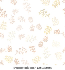 Light Orange vector seamless doodle pattern with branches. Leaves, branches in natural style on white background. Texture for window blinds, curtains.