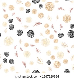 Light Orange vector seamless doodle backdrop with leaves and flowers. Brand new colored illustration with leaves and flowers. Template for business cards, websites.