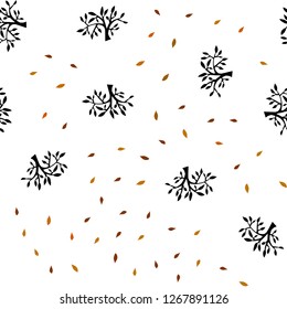 Light Orange vector seamless doodle background with leaves, branches. An elegant bright illustration with leaves and branches. Pattern for design of fabric, wallpapers.