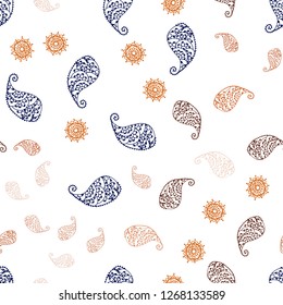 Light Orange vector seamless doodle texture with leaves and flowers. Glitter abstract illustration with leaves and flowers. Texture for window blinds, curtains.
