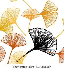 Light Orange vector seamless doodle backdrop with leaves. Decorative illustration with doodles on abstract template. Design for wallpaper, fabric makers.