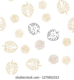 Light Orange vector seamless doodle background with flowers, leaves. Colorful illustration in doodle style with leaves, flowers. Pattern for trendy fabric, wallpapers.