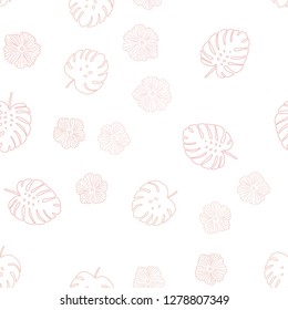 Light Orange vector seamless doodle texture with flowers, leaves. Sketchy doodles on white background. Texture for window blinds, curtains.