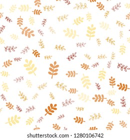 Light Orange vector seamless doodle pattern with leaves, branches. Doodle illustration of leaves and branches in Origami style. Design for textile, fabric, wallpapers.