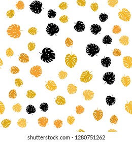 Light Orange vector seamless doodle template with leaves. Modern geometrical abstract illustration with leaves. Texture for window blinds, curtains.