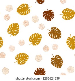 Light Orange vector seamless doodle backdrop with flowers, leaves. Modern abstract illustration with leaves and flowers. Design for wallpaper, fabric makers.