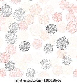 Light Orange vector seamless doodle pattern with flowers. Sketchy doodle flowers on white background. Design for textile, fabric, wallpapers.