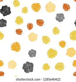 Light Orange vector seamless doodle background with flowers, leaves. Colorful abstract illustration with leaves in doodle style. Texture for window blinds, curtains.