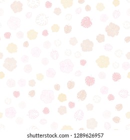 Light Orange vector seamless doodle background with leaves, flowers. Glitter abstract illustration with leaves and flowers. Template for business cards, websites.