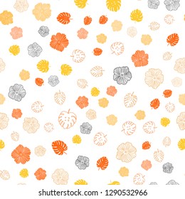 Light Orange vector seamless doodle pattern with leaves, flowers. Decorative design in Indian style on white background. Pattern for design of fabric, wallpapers.