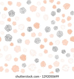 Light Orange vector seamless doodle pattern with leaves, flowers. Creative illustration in blurred style with leaves, flowers. Template for business cards, websites.
