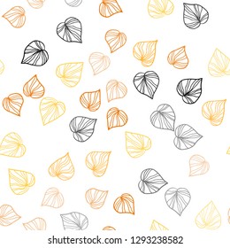 Light Orange vector seamless doodle backdrop with leaves. A vague abstract illustration with leaves in doodles style. Design for textile, fabric, wallpapers.