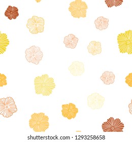 Light Orange vector seamless doodle backdrop with flowers. Abstract illustration with flowers in doodles style. Pattern for design of fabric, wallpapers.