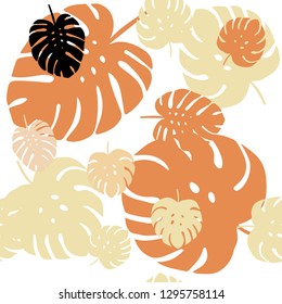 Light Orange vector seamless doodle pattern with leaves. Modern geometrical abstract illustration with leaves. Design for textile, fabric, wallpapers.