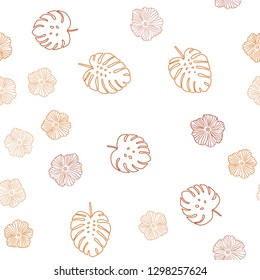 Light Orange vector seamless doodle background with flowers, leaves. Colorful illustration in doodle style with leaves, flowers. Pattern for design of fabric, wallpapers.