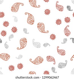 Light Orange vector seamless doodle background with leaves and flowers. Shining colored illustration with leaves and flowers. Template for business cards, websites.